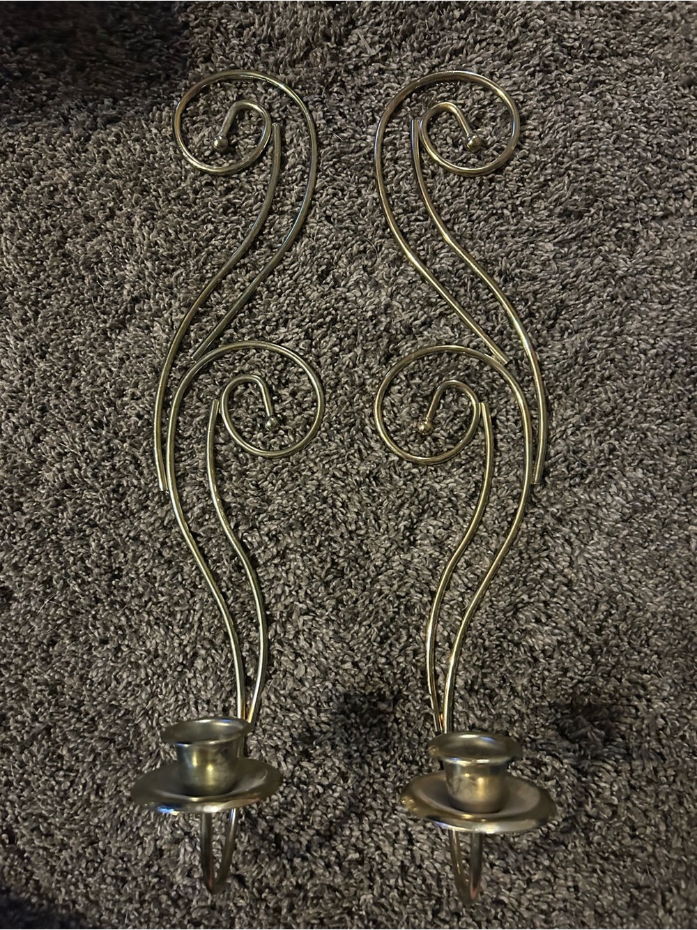Source Unknown Brass-Tone Scroll Wall Candle Holders - Pair